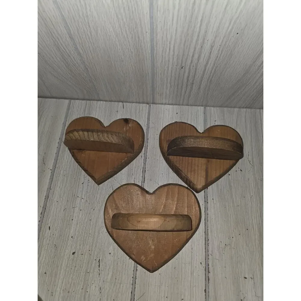 Vtg Wood Hand Made Heart Shaped Shelf Wall Decor Set Of 3 Cottagecore Heritage